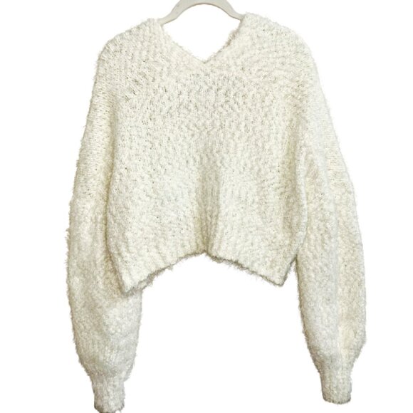 Urban Outfitters Fuzzy Cropped Cardigan Ivory M Soft Textured Sweater - Picture 5 of 7